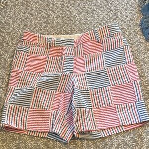 Talbots Red, White & Navy Striped Perfect seersucker 8” short